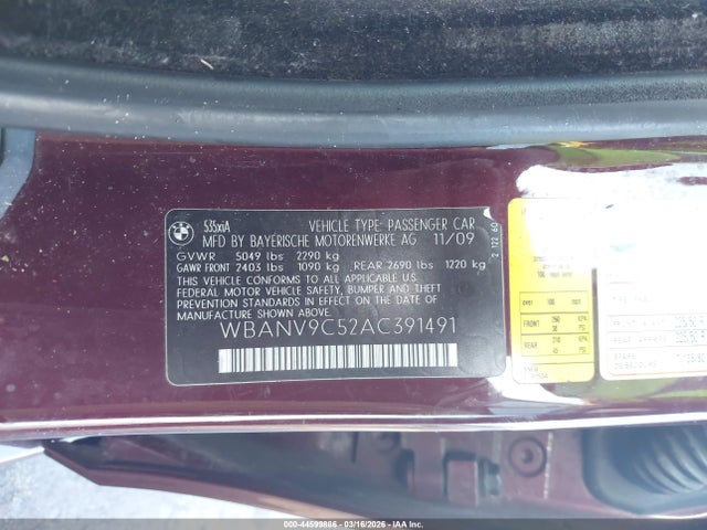 44599886 :رقم المزاد ، WBANV9C52AC391491 vin ، 2010 Bmw 535i Xdrive مزاد بيع