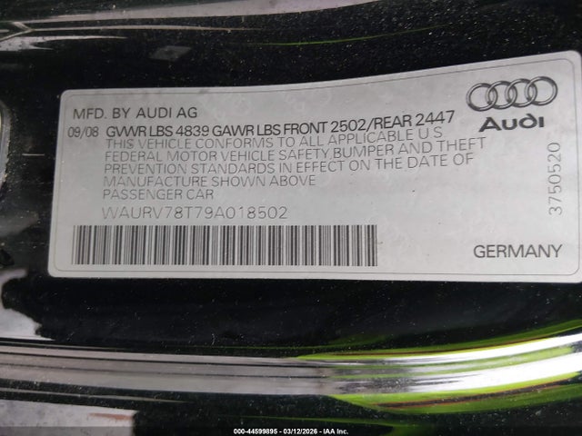2009 AUDI S5 WAURV78T79A018502 Photo 8
