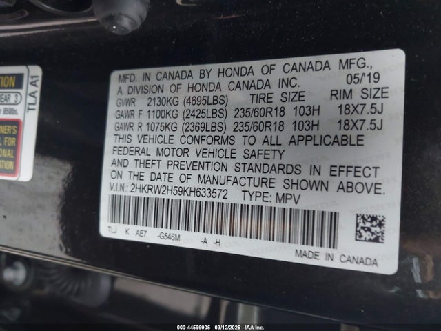 2HKRW2H59KH633572 Honda CR-V EX