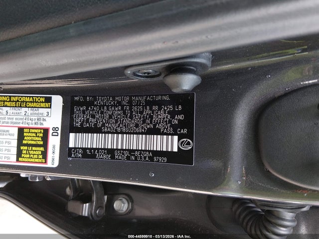 2025 Lexus Es 350 მანქანა იყიდება აუქციონზე, vin: 58ADZ1B18SU206847, აუქციონის ნომერი: 44599910