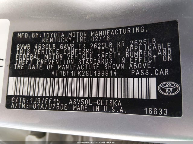 Toyota CAMRY SE 2016 4T1BF1FK2GU199914 Image 9