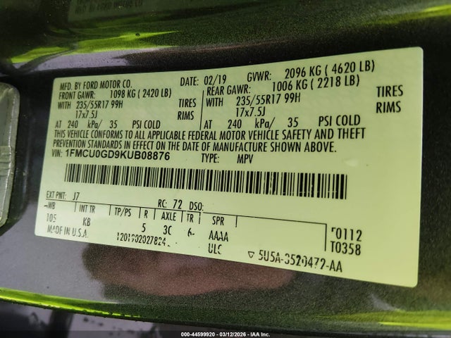 2019 FORD ESCAPE 1FMCU0GD9KUB08876 Photo 8