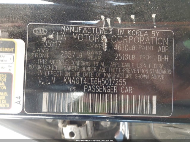 KNAGT4LE6H5017255 KIA OPTIMA HYBRID