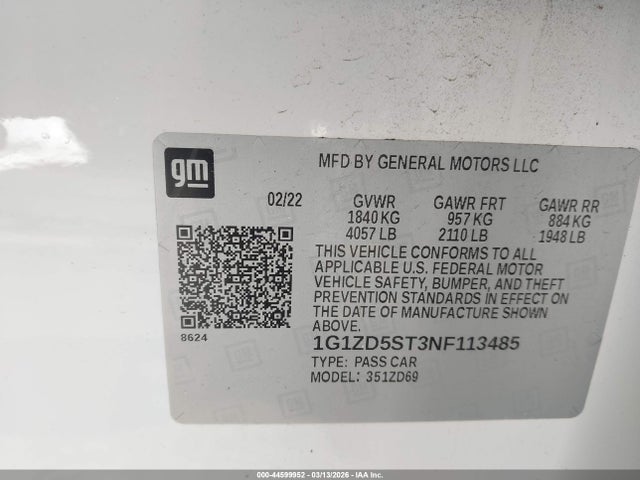 2022 CHEVROLET MALIBU 1G1ZD5ST3NF113485 Photo 8