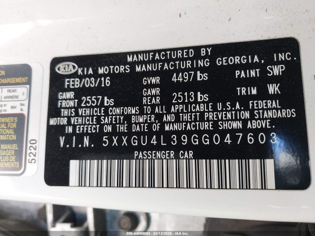 KIA OPTIMA EX 2016 5XXGU4L39GG047603 Image 9