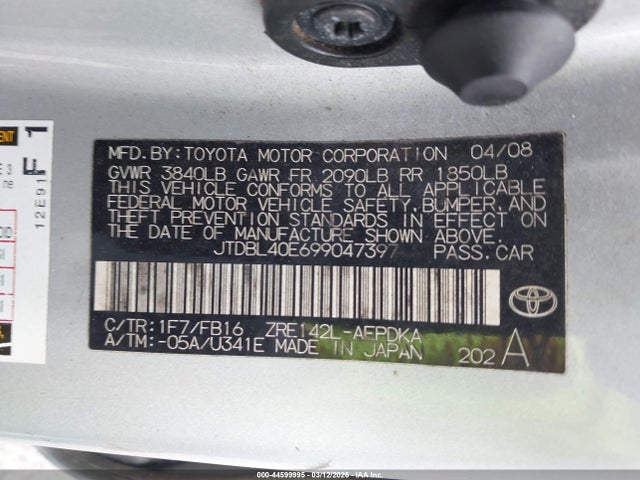 44599995 :رقم المزاد ، JTDBL40E699047397 vin ، 2009 Toyota Corolla Le مزاد بيع