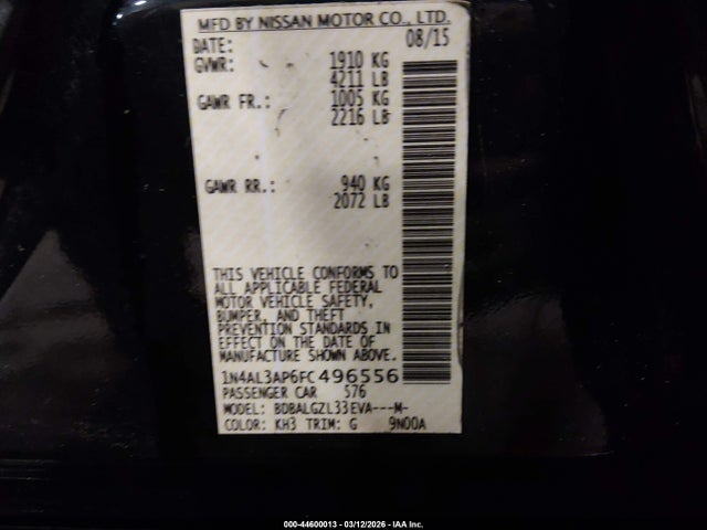 Nissan Altima 2.5 S 2015 1N4AL3AP6FC496556 Image 9
