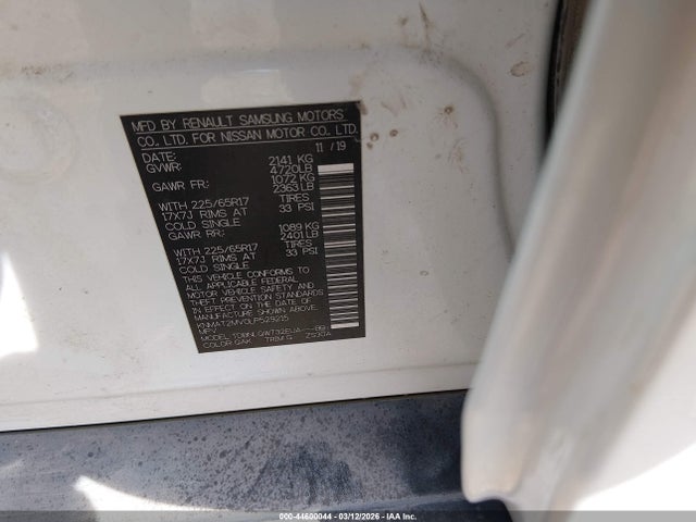 2020 Nissan Rogue Sv Intelligent Awd მანქანა იყიდება აუქციონზე, vin: KNMAT2MV0LP529215, აუქციონის ნომერი: 44600044