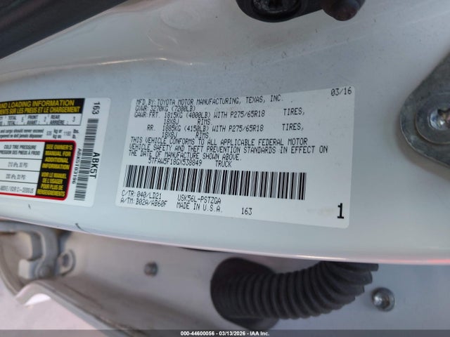 44600056 :رقم المزاد ، 5TFAW5F18GX538849 vin ، 2016 Toyota Tundra 1794 5.7l V8 مزاد بيع