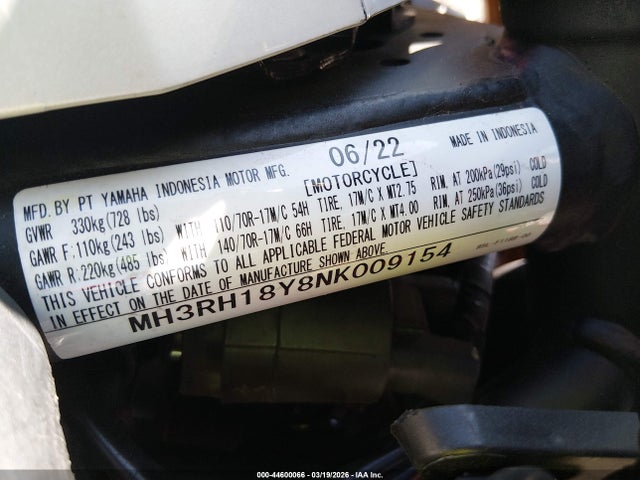 MH3RH18Y8NK009154 Yamaha Yzfr3 A