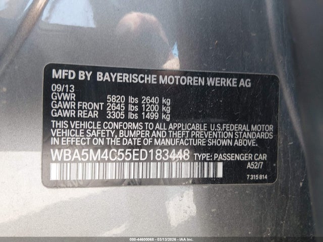 Продажа на аукционе авто 2014 Bmw 535i Gran Turismo Xdrive, vin: WBA5M4C55ED183448, номер лота: 44600068