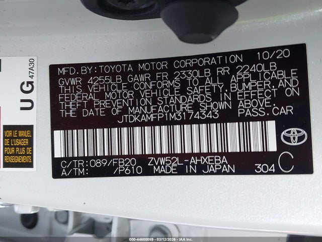 Toyota Prius Prime Le 2021 JTDKAMFP1M3174343 Image 9