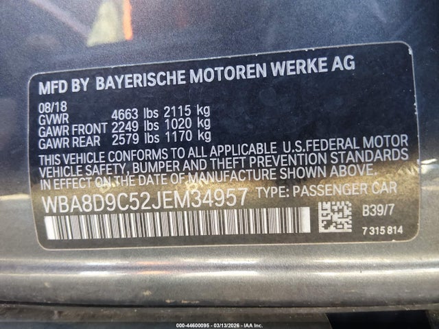 44600095 :رقم المزاد ، WBA8D9C52JEM34957 vin ، 2018 Bmw 330i Xdrive مزاد بيع