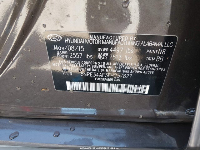 Aukcja sprzedaży 2015 Hyundai Sonata Limited, vin: 5NPE34AF3FH237827, numer aukcji: 44600117