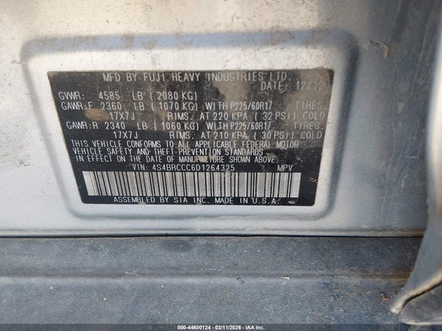 44600124 :رقم المزاد ، 4S4BRCCC6D1264325 vin ، 2013 Subaru Outback 2.5i Premium مزاد بيع