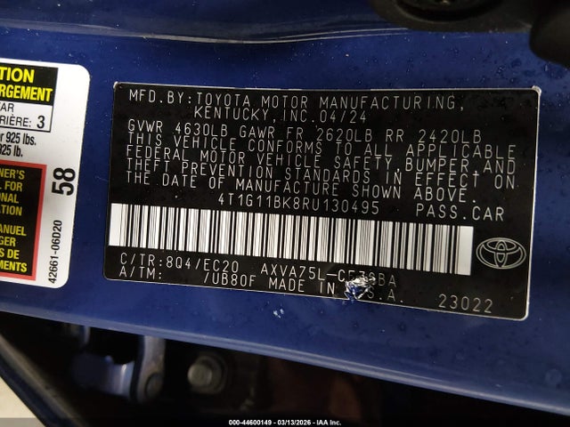 4T1G11BK8RU130495 Toyota Camry Se Nightshade