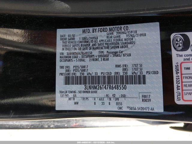 2007 LINCOLN MKZ 3LNHM26T47R648550 Photo 8