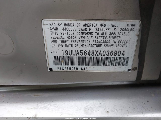 Aukcja sprzedaży 1999 Acura Tl 3.2, vin: 19UUA5648XA036904, numer aukcji: 44600184