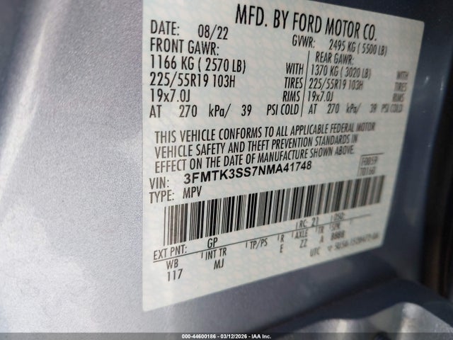 3FMTK3SS7NMA41748 Ford Mustang Mach-e Premium