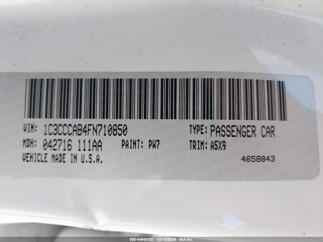 Aukcja sprzedaży 2015 Chrysler 200 Limited, vin: 1C3CCCAB4FN710850, numer aukcji: 44600187