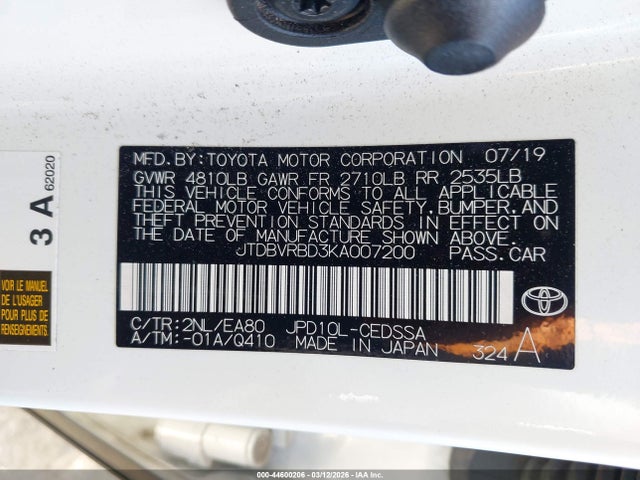 Продажа на аукционе авто 2019 Toyota Mirai, vin: JTDBVRBD3KA007200, номер лота: 44600206