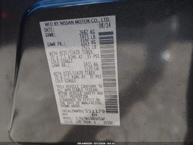 Продаж на аукціоні авто 2014 Infiniti Qx60, vin: 5N1AL0MM9EC551179, номер лоту: 44600209