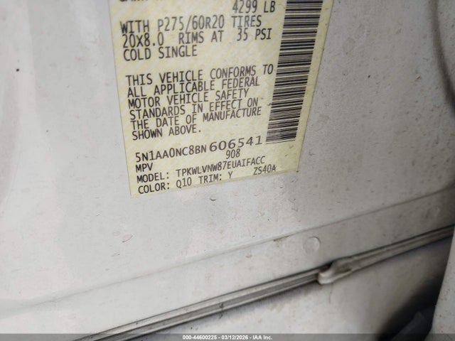 44600225 :رقم المزاد ، 5N1AA0NC8BN606541 vin ، 2011 Nissan Armada Platinum مزاد بيع