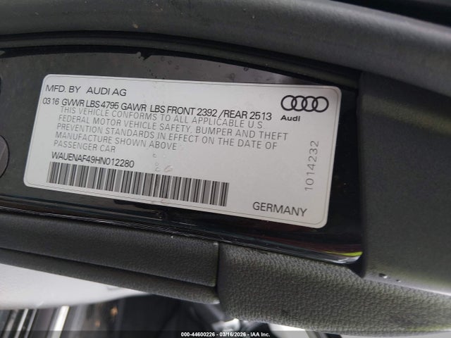 Продаж на аукціоні авто 2017 Audi A4 2.0t Premium, vin: WAUENAF49HN012280, номер лоту: 44600226