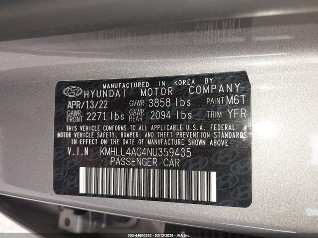 Aukcja sprzedaży 2022 Hyundai Elantra Se, vin: KMHLL4AG4NU359435, numer aukcji: 44600252