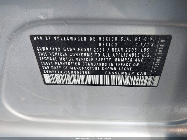 Aukcja sprzedaży 2014 Volkswagen Jetta Sportwagen 2.0l Tdi, vin: 3VWPL7AJ3EM607968, numer aukcji: 44600269