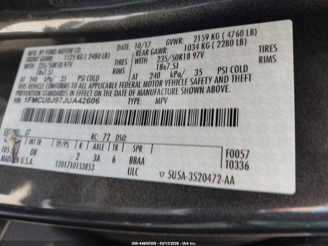 1FMCU0J97JUA42606 Ford Escape Titanium