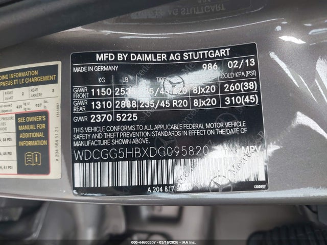 44600307 :رقم المزاد ، WDCGG5HBXDG095820 vin ، 2013 Mercedes-benz Glk 350 مزاد بيع