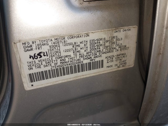 2004 TOYOTA RAV4 JTEHD20VX40024869 Photo 8