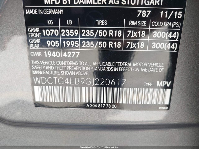 WDCTG4EB9GJ220617 Mercedes-Benz GLA 250