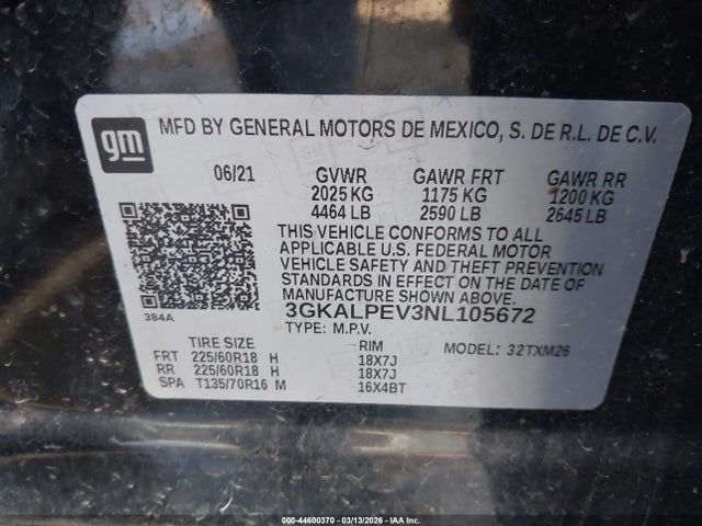 Aukcja sprzedaży 2022 Gmc Terrain Fwd Slt, vin: 3GKALPEV3NL105672, numer aukcji: 44600370