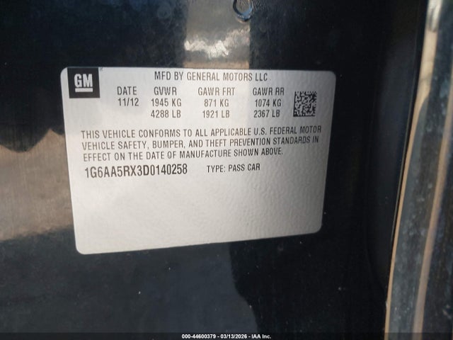 Aukcja sprzedaży 2013 Cadillac Ats Standard, vin: 1G6AA5RX3D0140258, numer aukcji: 44600379