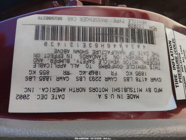 2003 MITSUBISHI GALANT 4A3AA46H63E131430 Photo 8