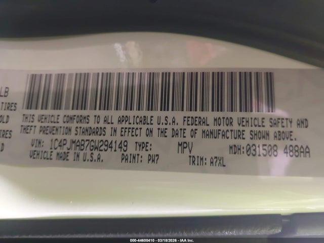 Aukcja sprzedaży 2016 Jeep Cherokee Sport, vin: 1C4PJMAB7GW294149, numer aukcji: 44600410