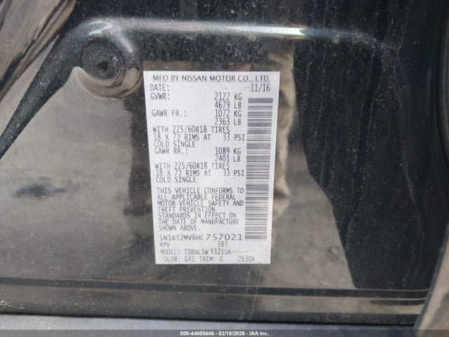 5N1AT2MV6HC757021 Nissan Rogue Sl