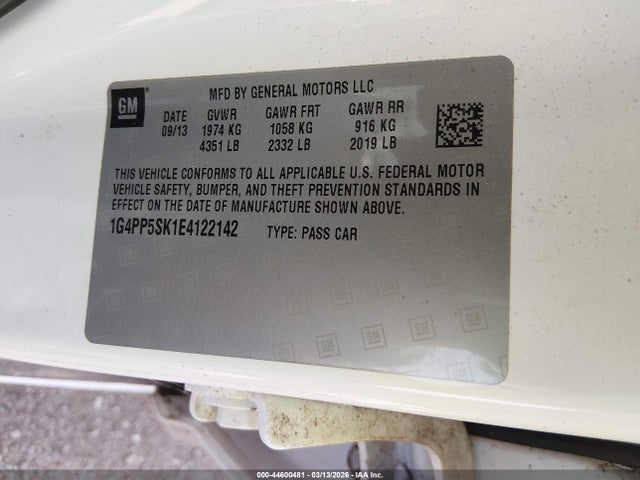 2014 Buick Verano მანქანა იყიდება აუქციონზე, vin: 1G4PP5SK1E4122142, აუქციონის ნომერი: 44600481
