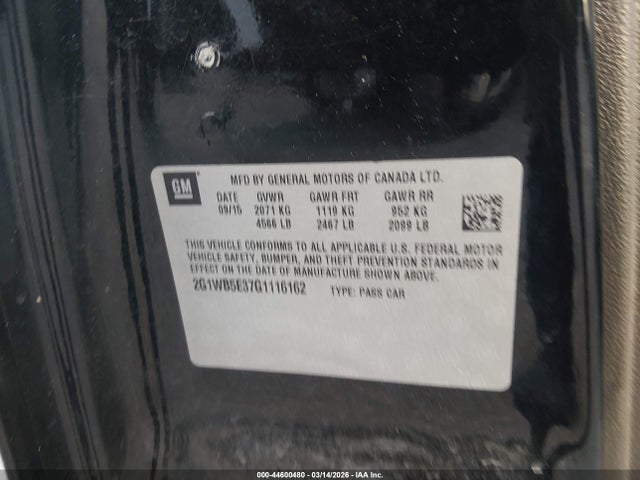 Продаж на аукціоні авто 2016 Chevrolet Impala Limited Lt, vin: 2G1WB5E37G1116162, номер лоту: 44600480