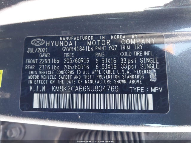 2022 HYUNDAI KONA KM8K2CAB6NU804769 Photo 8