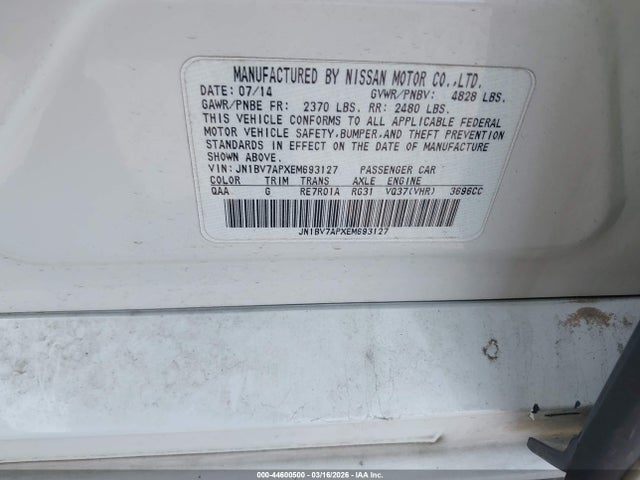 Продажа на аукционе авто 2014 Infiniti Q50 Sport, vin: JN1BV7APXEM693127, номер лота: 44600500