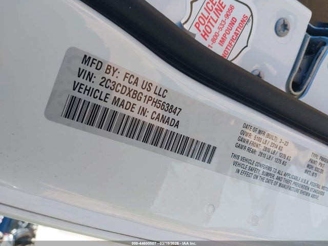 Продаж на аукціоні авто 2023 Dodge Charger Sxt, vin: 2C3CDXBG1PH563847, номер лоту: 44600507