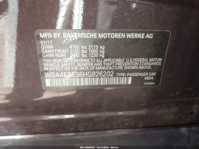 Aukcja sprzedaży 2017 Bmw 440i Gran Coupe, vin: WBA4E3C36HG826202, numer aukcji: 44600520
