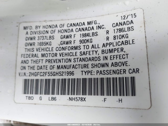 Honda Civic Lx 2016 2HGFC2F55GH521996 Image 9