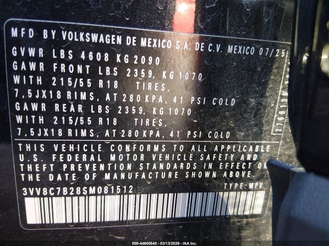 3VV8C7B28SM081512 Volkswagen Taos 1.5t S