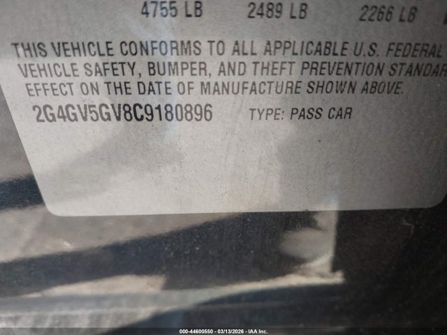 44600550 :رقم المزاد ، 2G4GV5GV8C9180896 vin ، 2012 Buick Regal Gs مزاد بيع