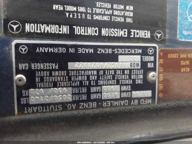1985 MERCEDES-BENZ 380 WDBBA45C2FA021322 Photo 8