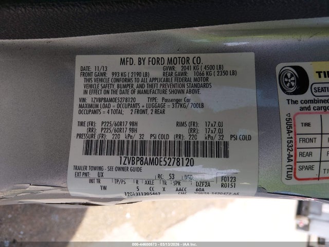 44600573 :رقم المزاد ، 1ZVBP8AM0E5278120 vin ، 2014 Ford Mustang V6 مزاد بيع